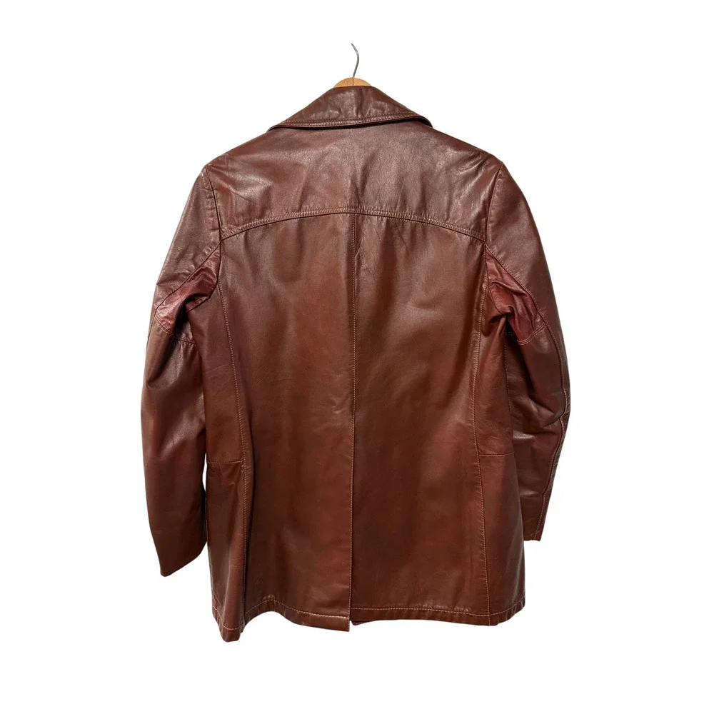 Huckberry Vintage M Wide Lapel Leather Jacket $499 70s Disco Coat Retro Brown 40